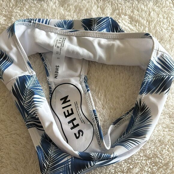 NWT Swim Leaf Print Push Up Bikini Swimsuit blue white‎ size small - Picture 6 of 7